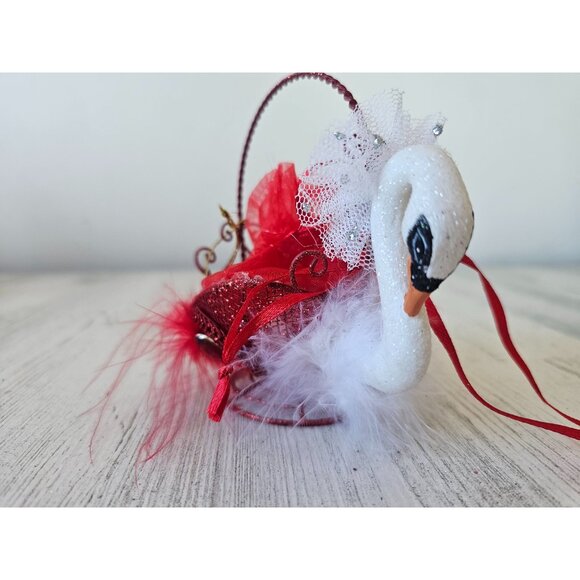Katherine's swan basket gift candy ornament Valentine's Day red bird unique hang - Picture 2 of 10